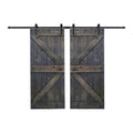 72 in. x 84 in. Carbon Gray Knotty Pine Wood Double Sliding Barn Door with Hardware Kit B420