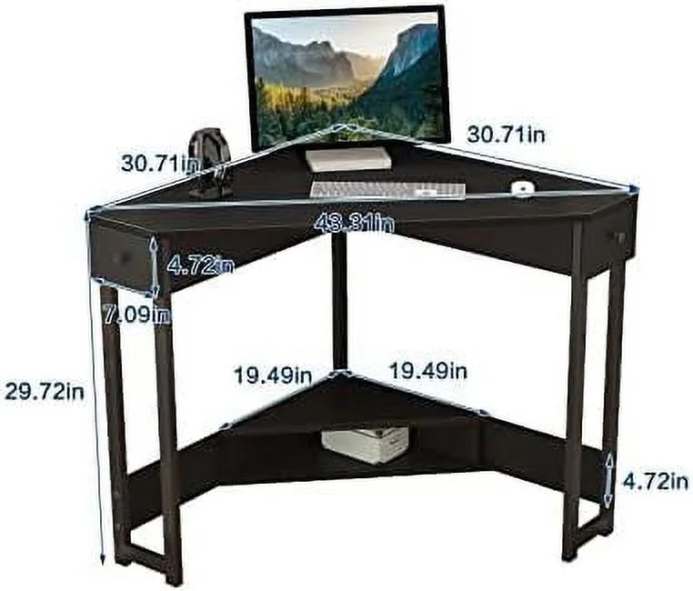 31.5 Inch Triangle Corner Desk with Drawer F55381