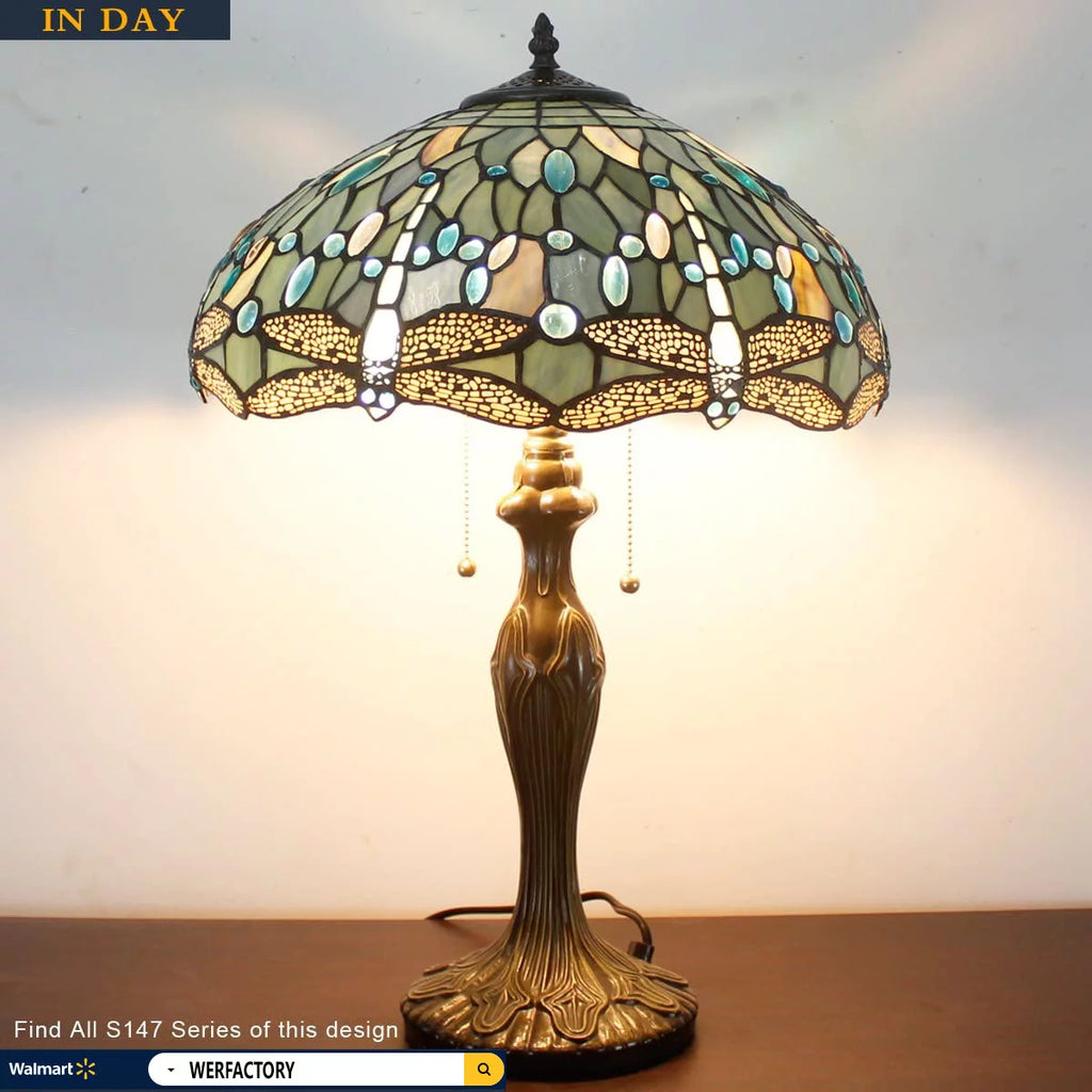 Stained Glass Table Lamp 24" Tall Sea Blue B51026