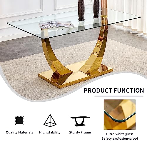 63" Glass Dining Table with Tempered Glass Top W76483