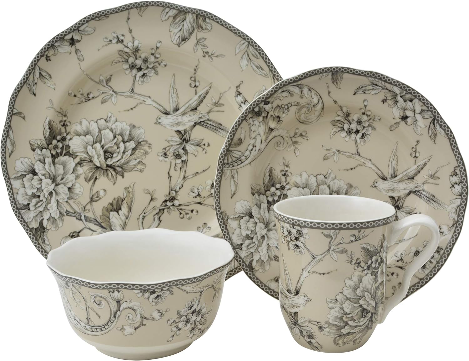 16-Piece Porcelain Dinnerware Set Antique White G86507