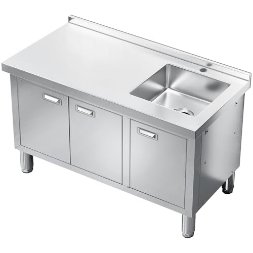 Freestanding Stainless Steel Utility Sink with Cabinet, 21.66 x 63 x 35.43 inches Z990