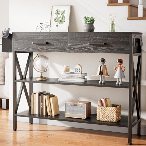 Black Console Table with 2 Drawers and 3 Tier Storage Shelves K977925