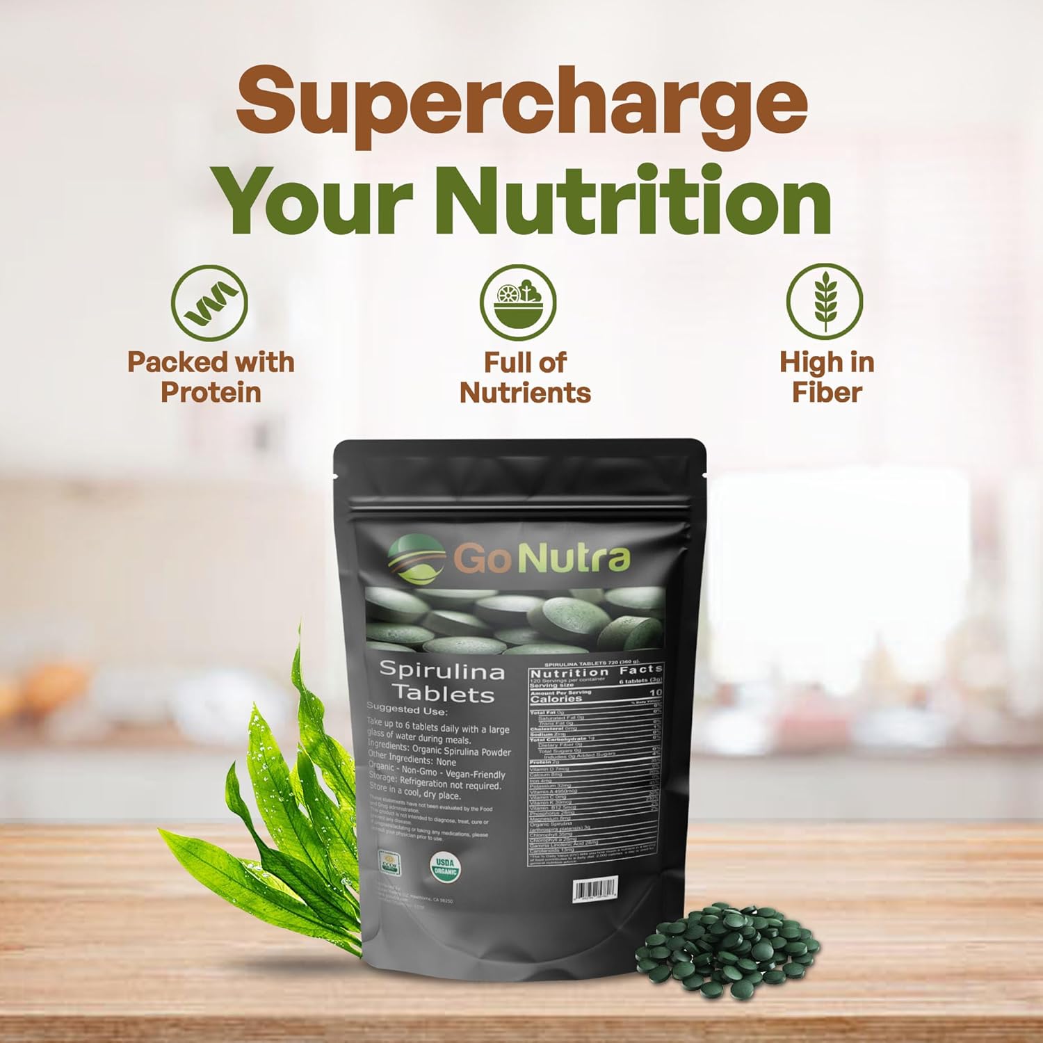 500 mg Organic Spirulina Tablets, 720 Tablets I814480
