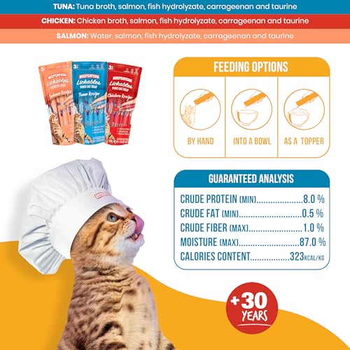 Cat Treats Variety Pack Lickable Puree 48ct Salmon Tuna Chicken Grain-Free Taurine-Enriched M7700