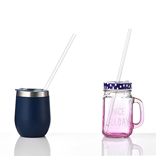 12-Pack Reusable Hard Plastic Clear Straws 10.5 in x 0.3 in with Cleaning Brush I1403