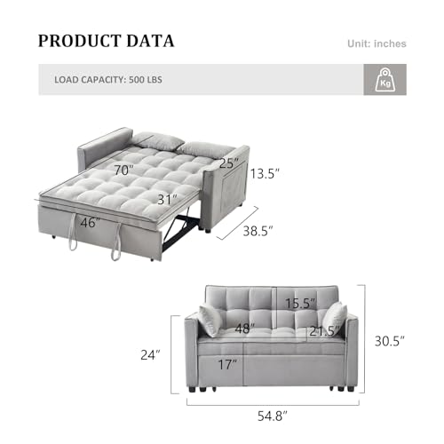 Grey 3 in 1 Convertible Sleeper Sofa Bed with Adjustable Backrest F3235