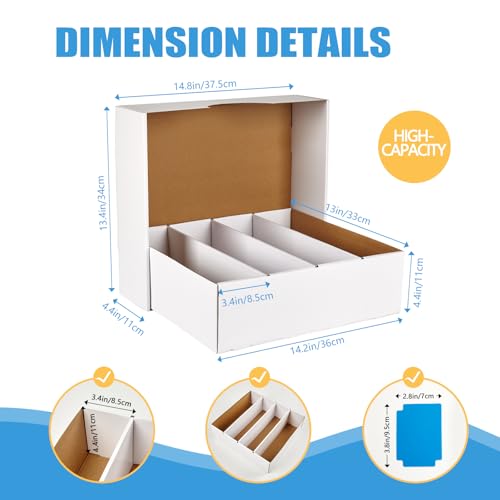 4 Pack White Cardboard Card Storage Boxes with 10 Dividers K1367