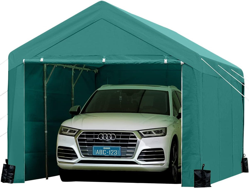 Beige 10 x 20 ft Carport with Removable Sidewalls and Doors V406900
