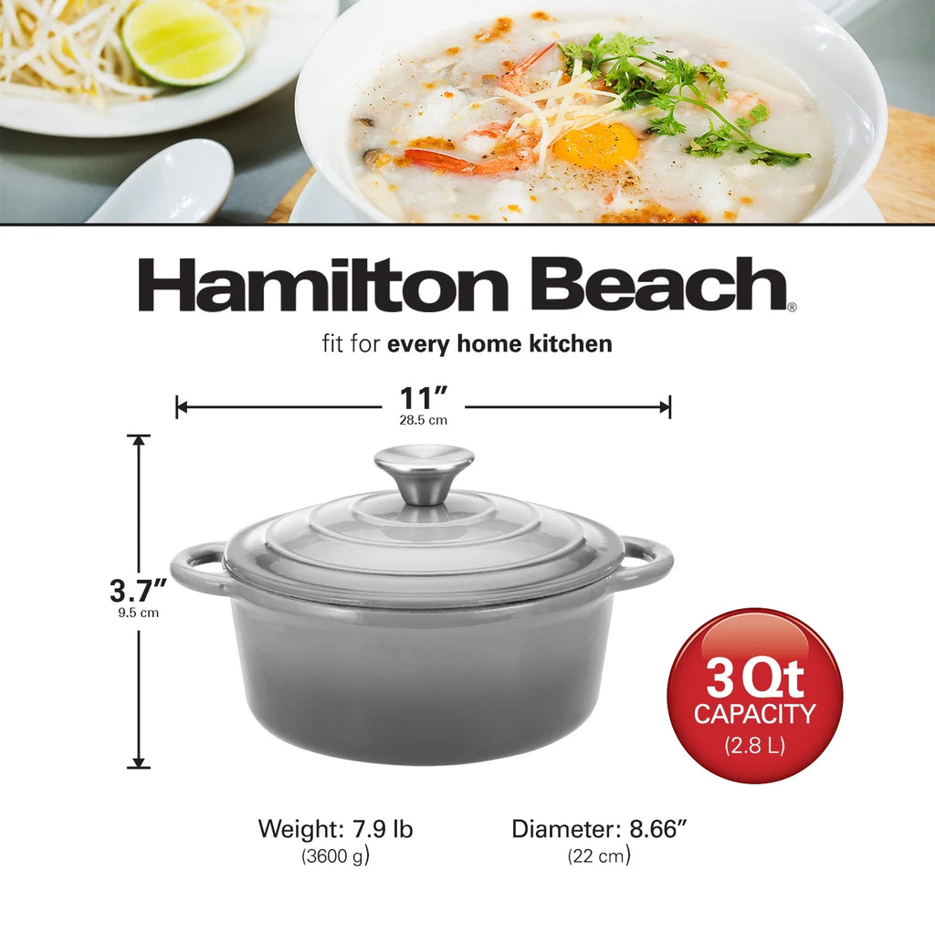 Gray 3-Quart Enameled Cast Iron Dutch Oven with Lid L28221