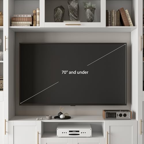 White TV Stand with Glass Doors & Shelves E546