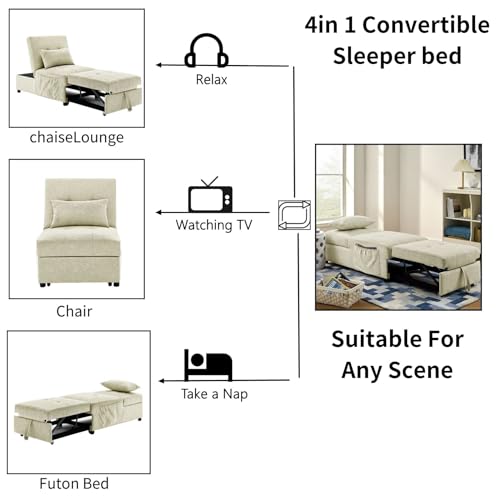 Beige Breathable Fabric Convertible Sleeper Chair Bed G800