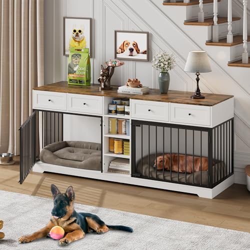 White Large Dog Crate with 4 Drawers and Shelves Y78297