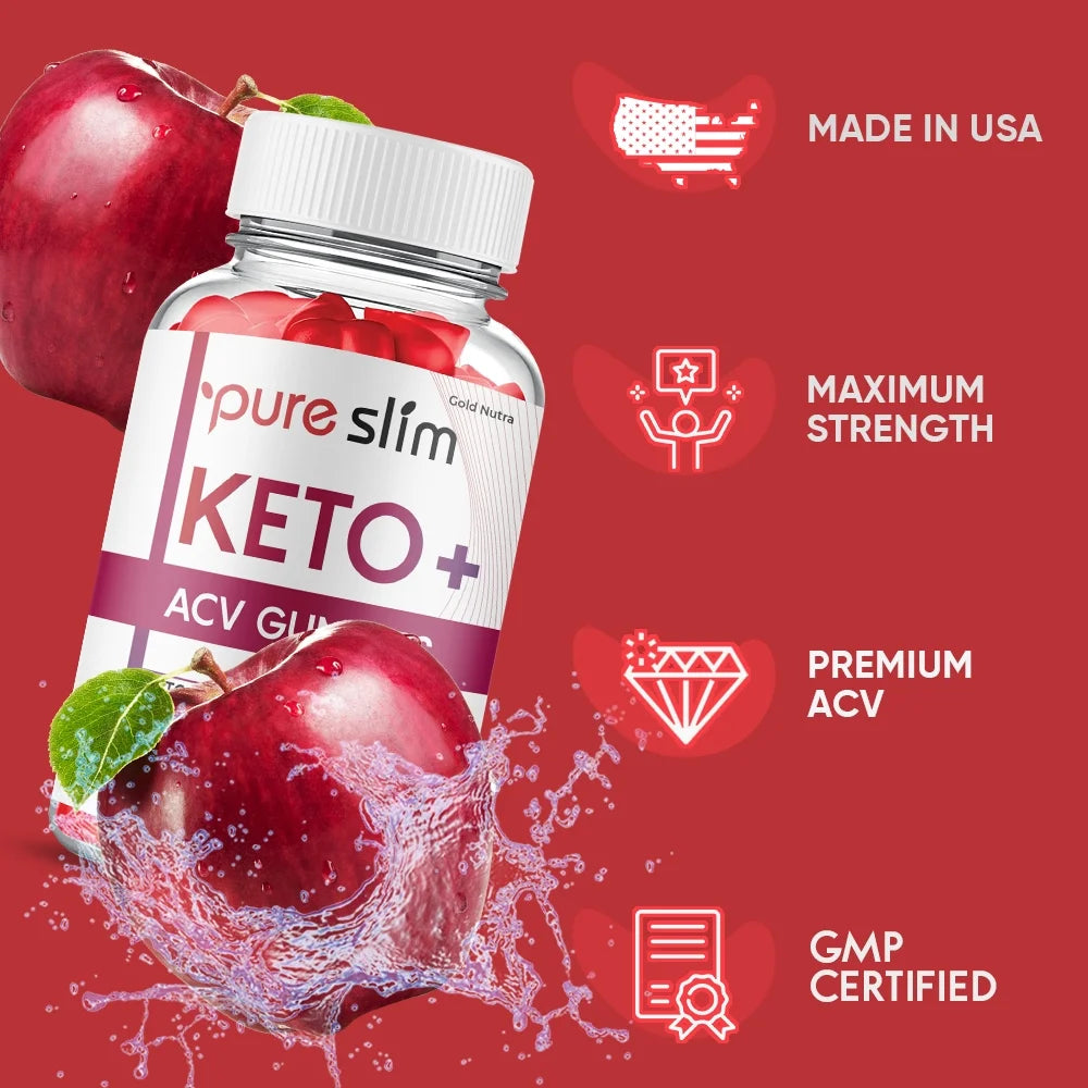 Pure Slim Keto ACV Gummies, Apple Cider Vinegar Gummy Dietary Supplement (2 Pack) Q758