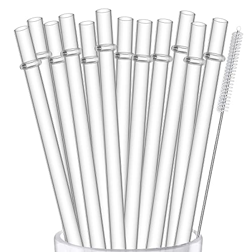 12-Pack Reusable Hard Plastic Clear Straws 10.5 in x 0.3 in with Cleaning Brush I1403