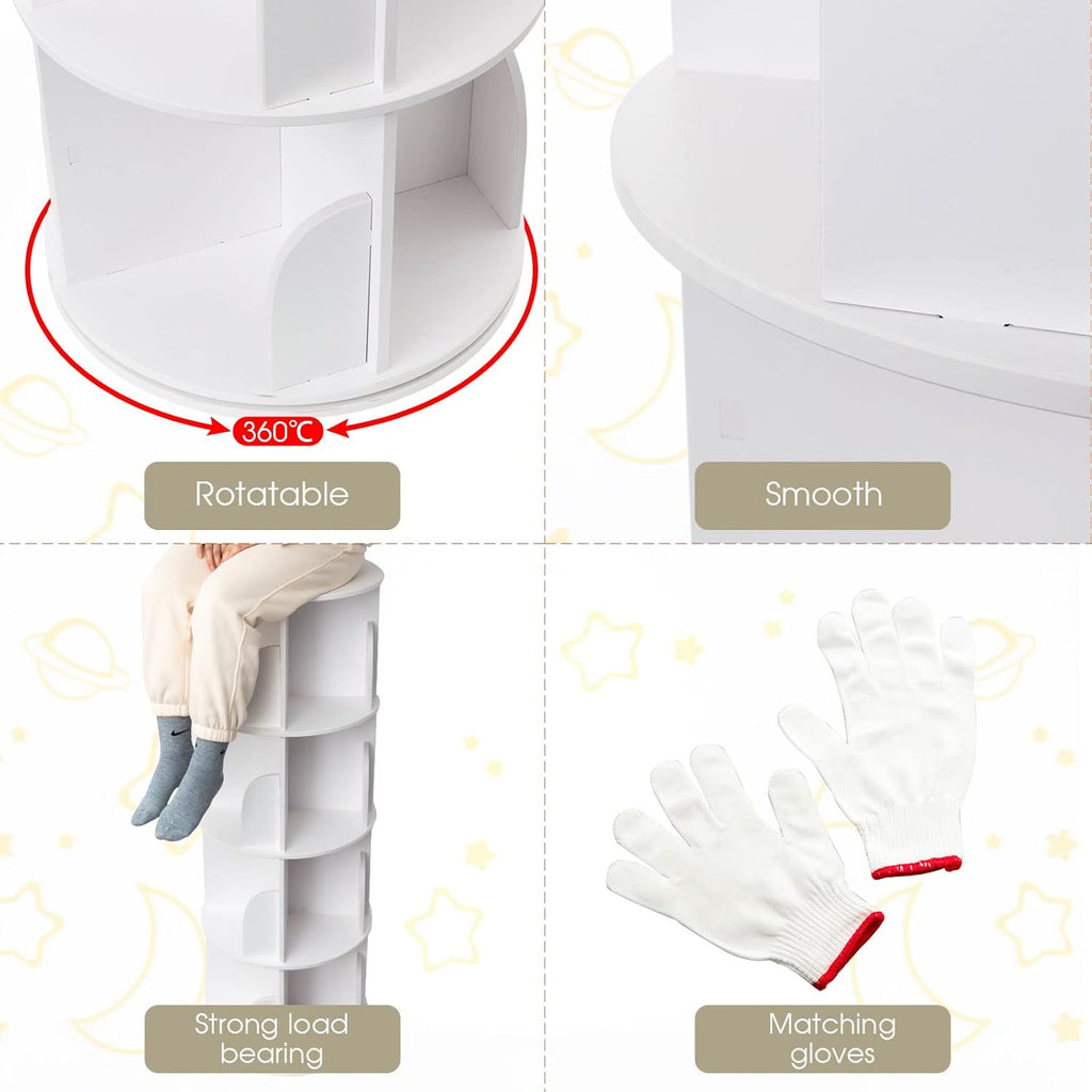 White 4 Tier 360 Rotating Wood Bookshelf B34514