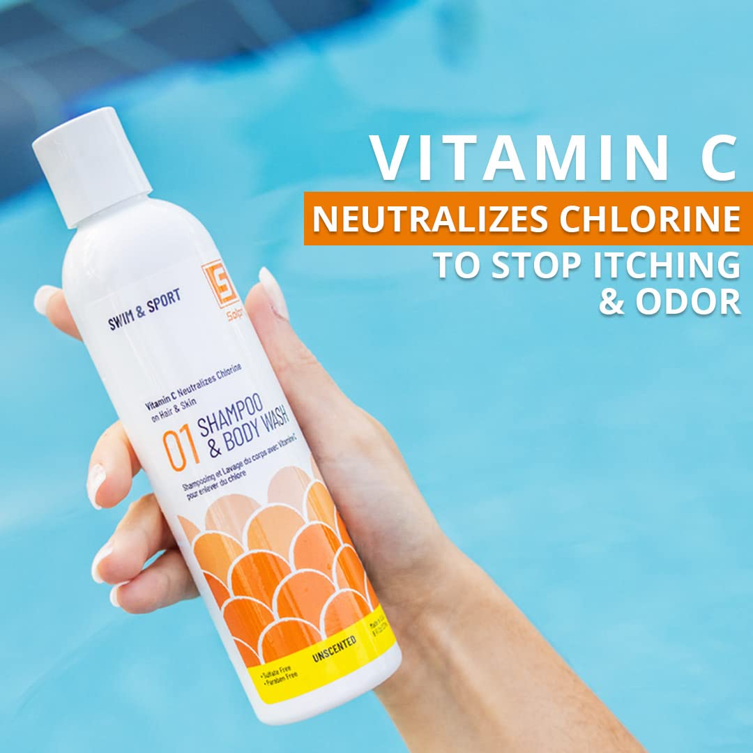 Unscented Chlorine Swim Shampoo and Body Wash with Vitamin C 8 Fl Oz A740