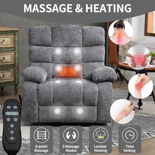 Oversized Grey Electric Power Lift Recliner Chair with Heat & Massage E5135
