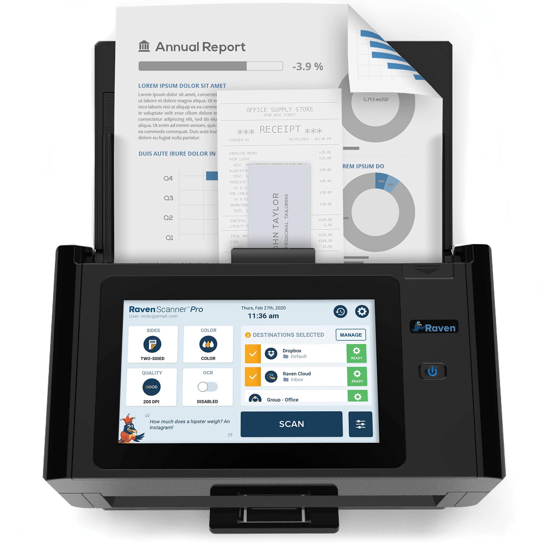 Raven Pro Document Scanner with Touchscreen, Color Duplex Feeder, Wireless, Wifi, Ethernet, USB X124523