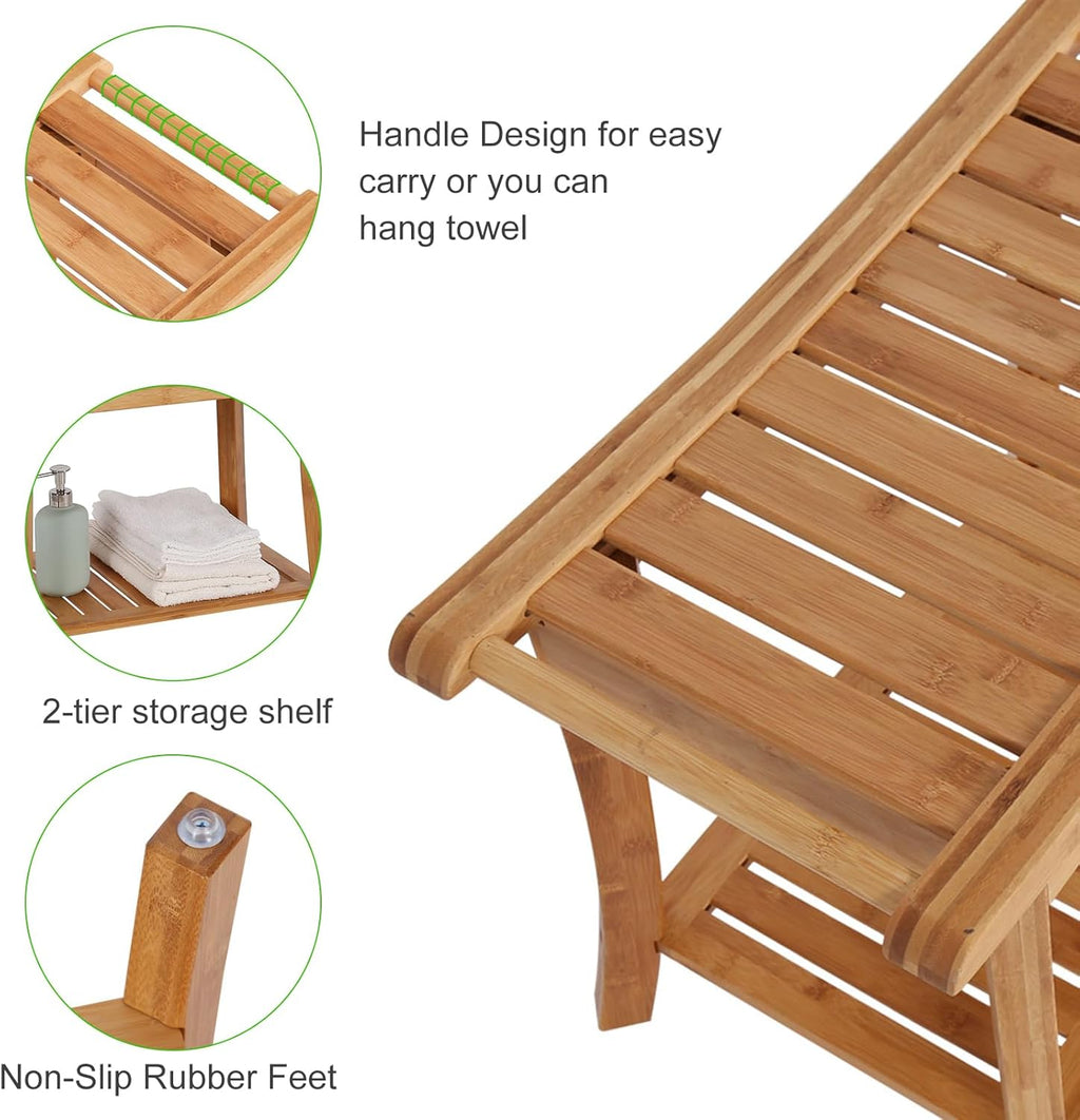 Bamboo Shower Stool with Storage Shelf J788561