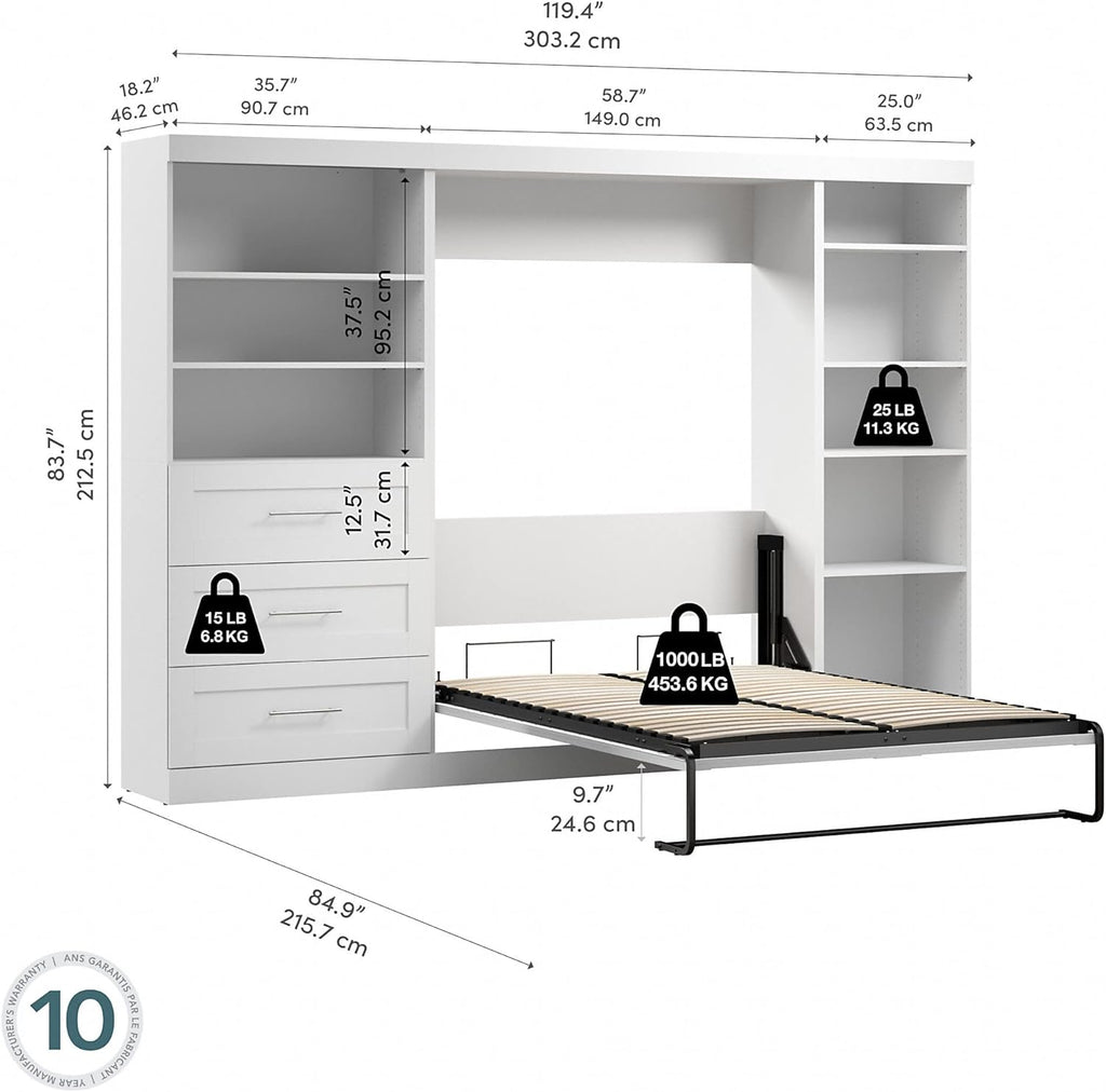 White Full Wall Bed U806