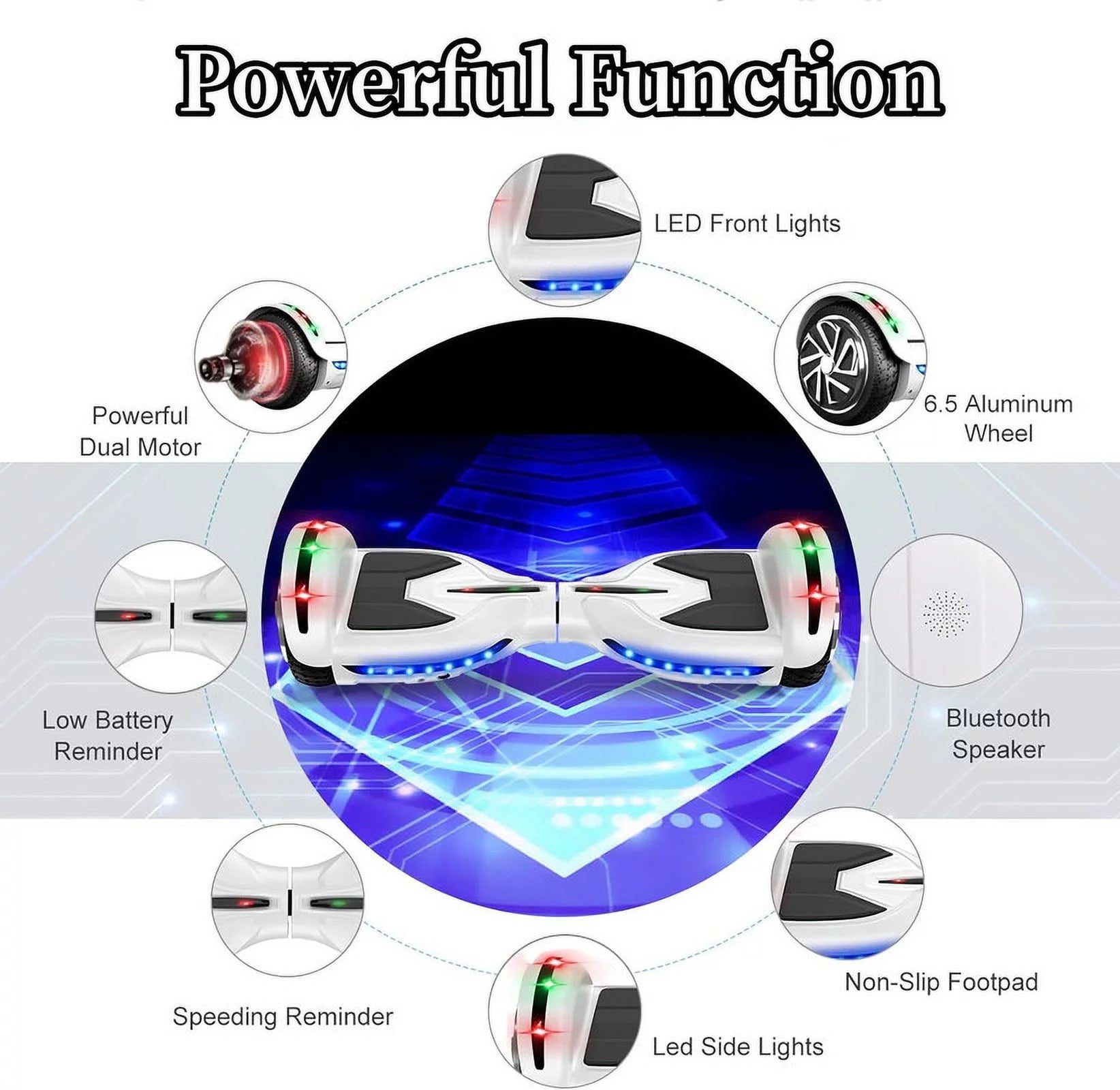 6.5 inch Self Balancing Electric Scooter with Bluetooth Speaker & LED Lights T211331