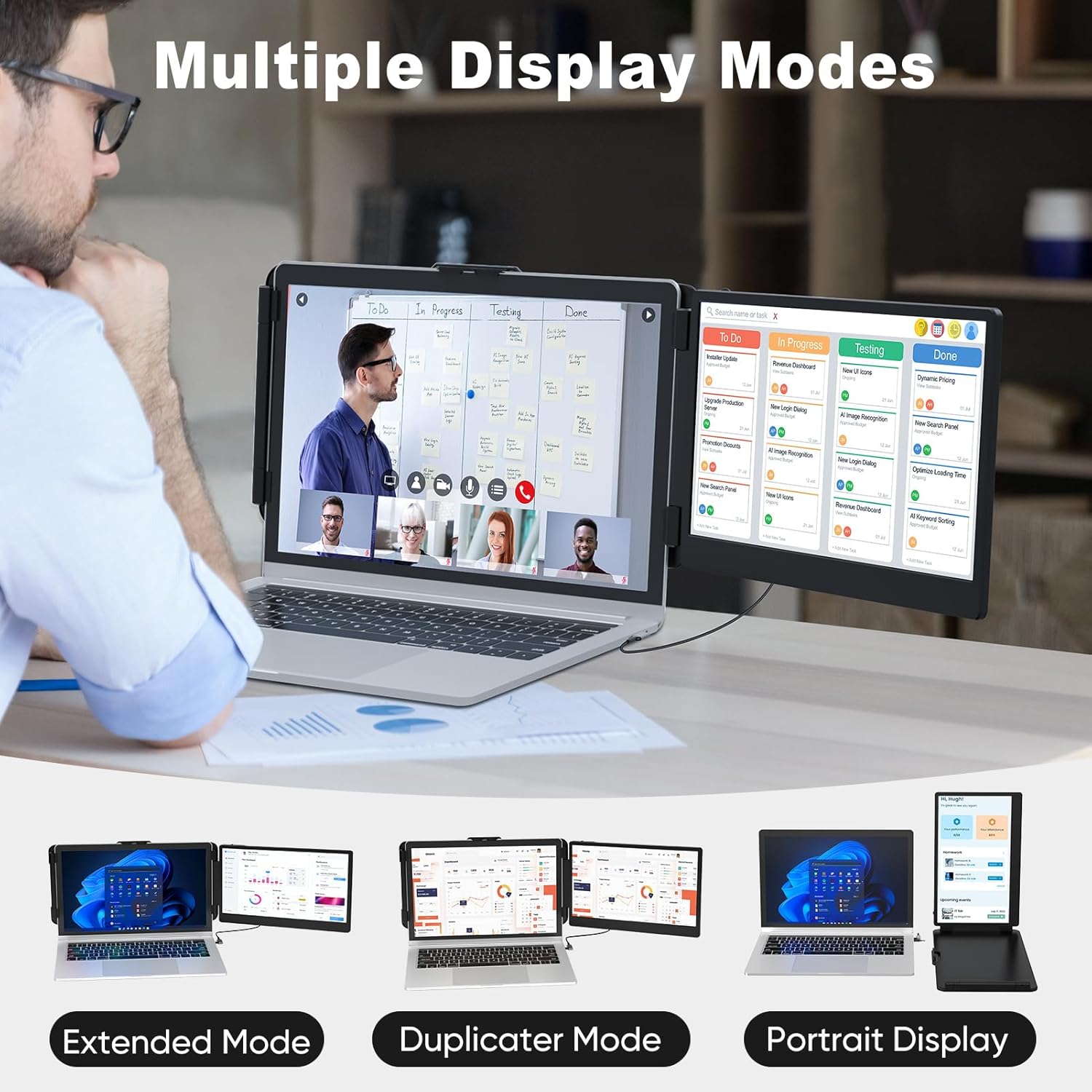 12" 1080P FHD IPS Foldable Portable Monitor Y719