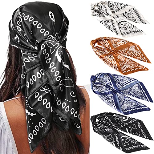 35” Satin Large Square Head Scarves - 4PCS Silk Like Neck Scarf Hair Sleeping Wraps T459