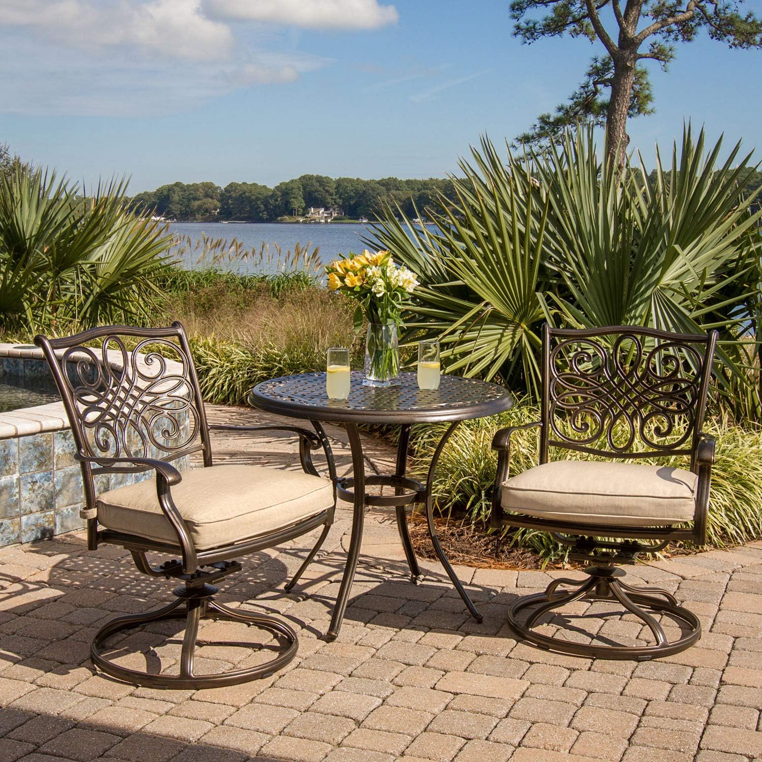 Red 3 Piece Bistro Set with Cast Top Table M651
