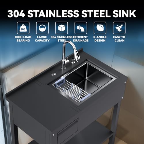 36" Stainless Steel Freestanding Utility Sink with Drawer P952
