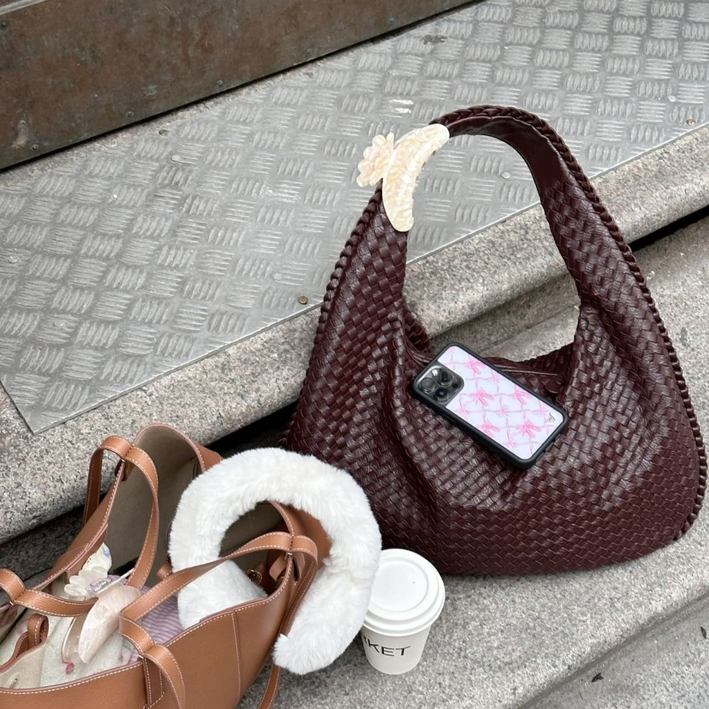 Ounamei Vintage Woven Vegan Leather Hobo Bag Large Shoulder Handbag for Women