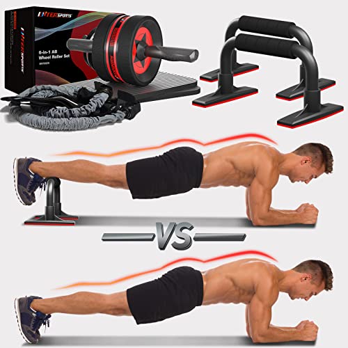 Ab Rollers Wheel Kit with Push Up Bars, Resistance Bands, Knee Mat Y682