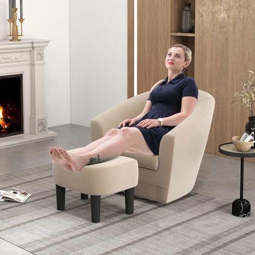 Swivel Accent Chair with Ottoman Set of 2, Soft Velvet Barrel Chair with Footrest F548667