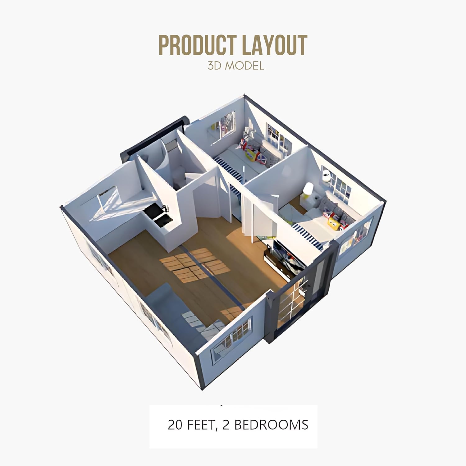20FT Expandable Prefabricated House with 2 Bedroom 1 Living Room 1 Bathroom and Kitchen K116