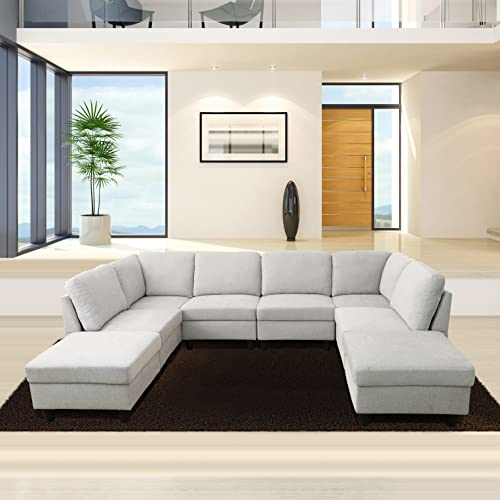 White Gray 8 Piece U-Shape Modular Sectional Sofa F279278