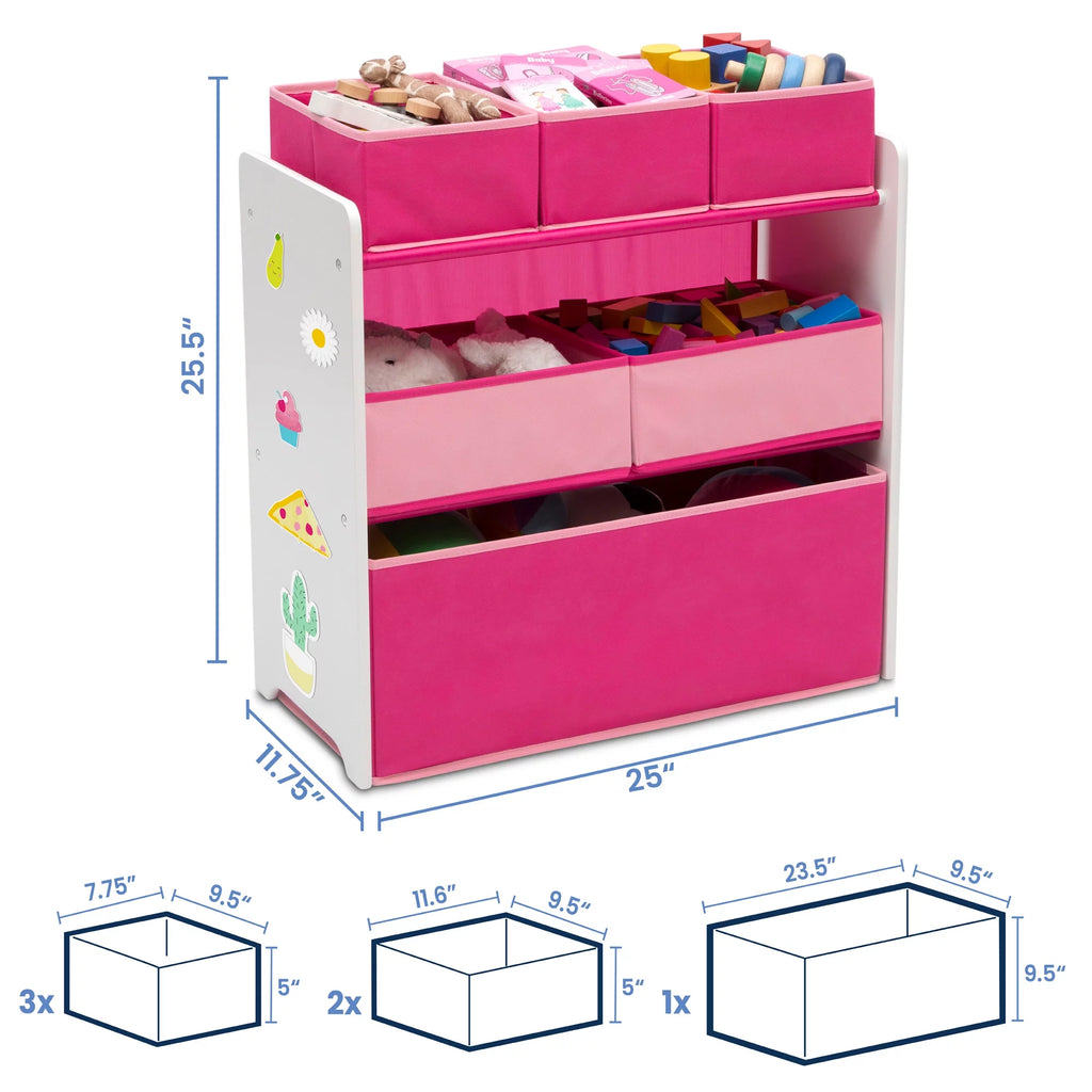 White/Pink 6 Bin Toy Organizer O407013