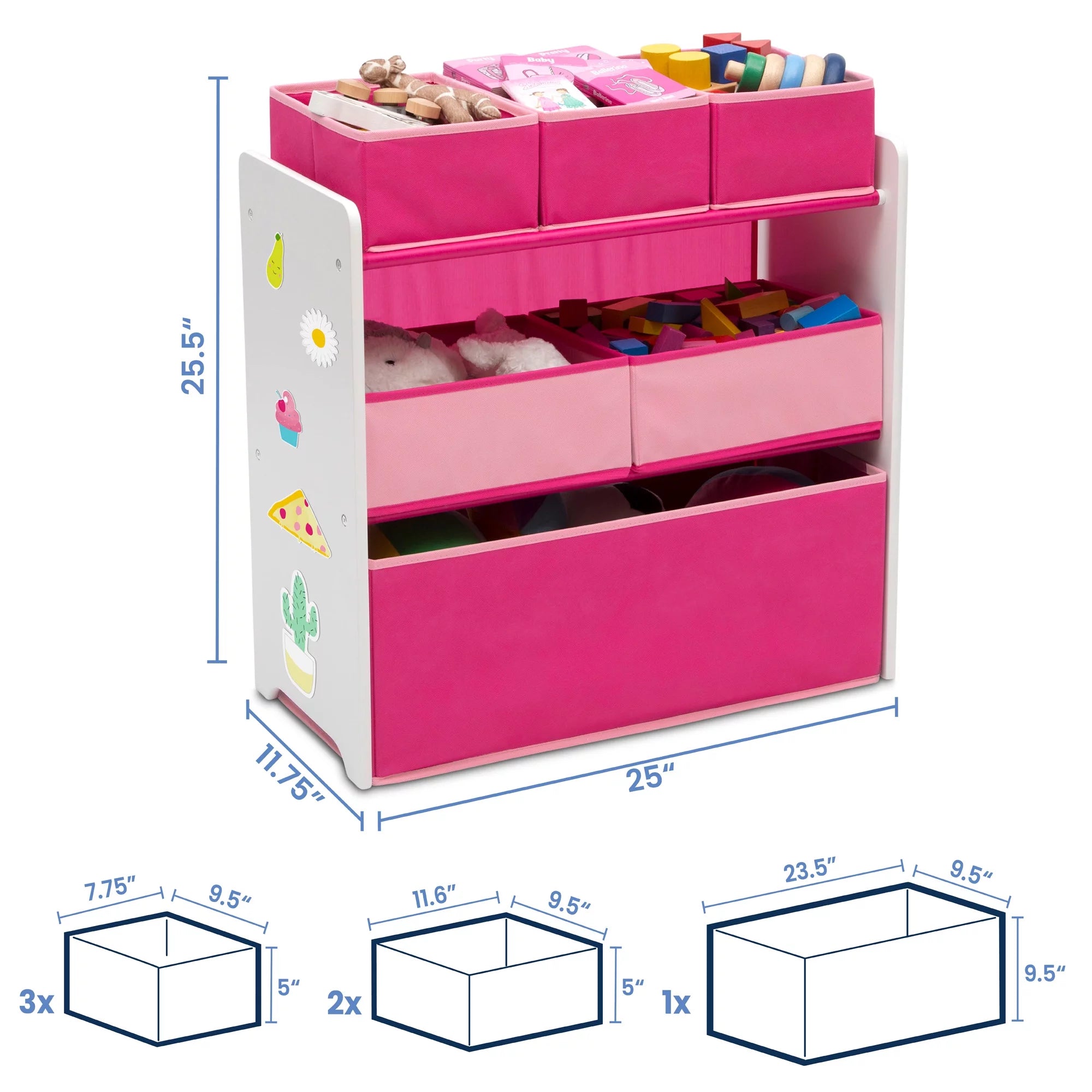 White/Pink 6 Bin Toy Organizer O407013