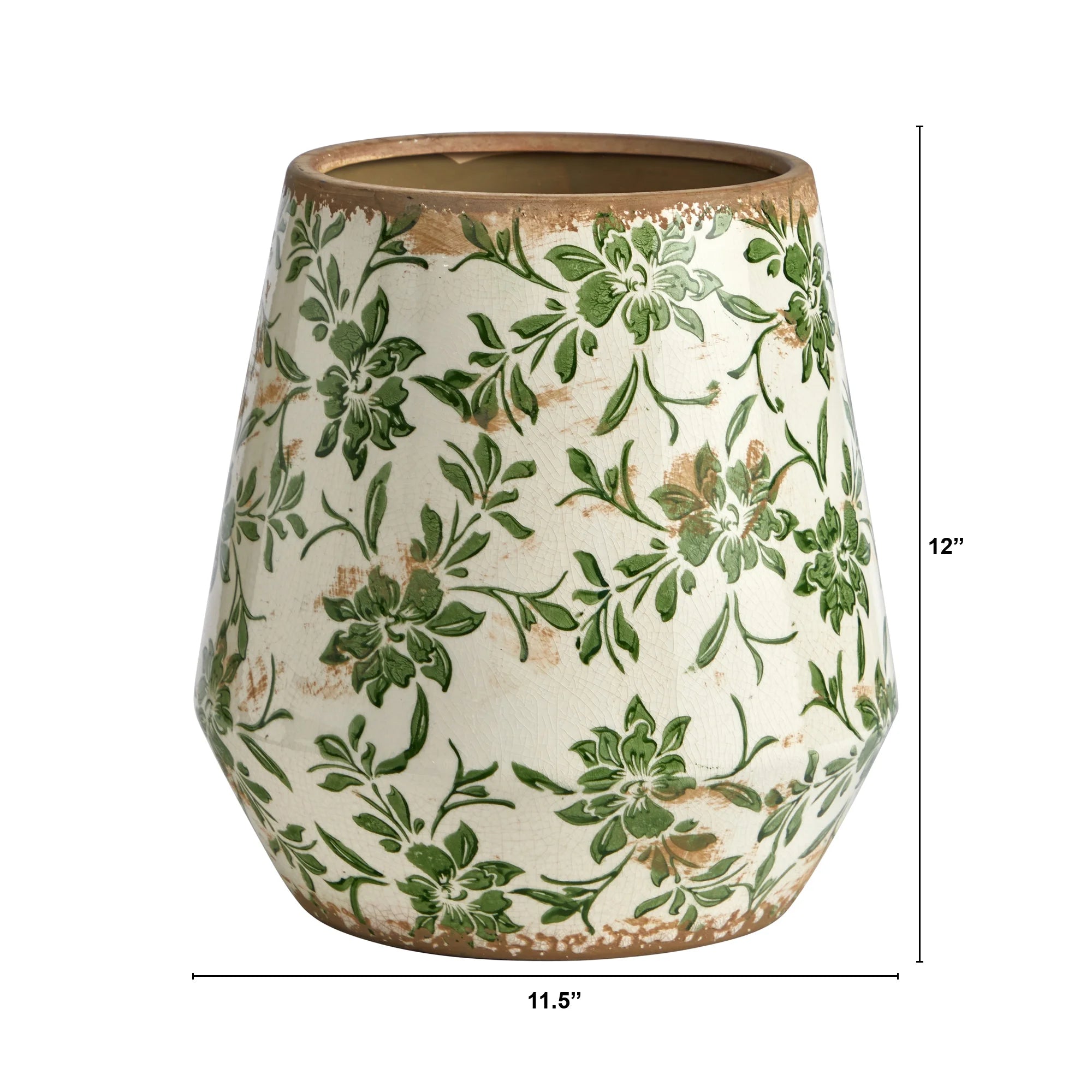 11.5" x 11.5" x 12" Green Ceramic Planter T5179