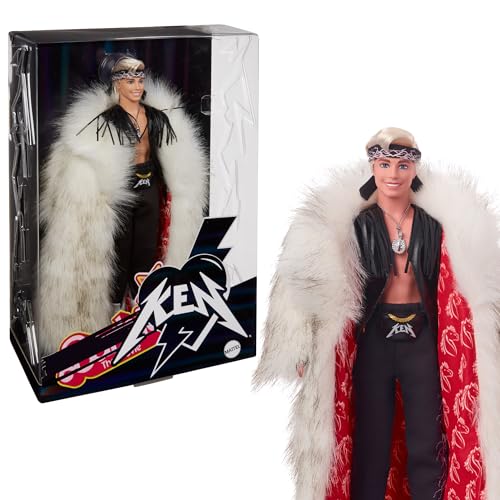 Collectible Ken Doll with Faux Fur Coat and Black Fringe Vest Y891912
