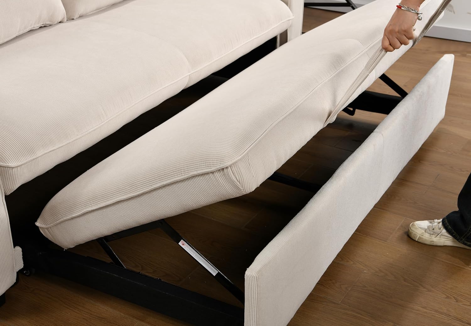 Beige Fabric Convertible Sleeper Sofa with Pull out Bed E31101