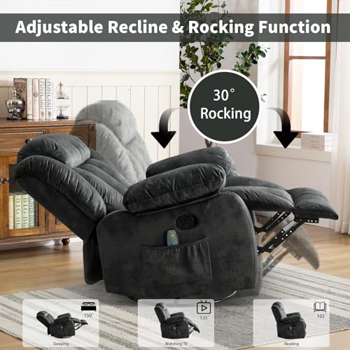 Grey Fabric Manual Swivel Rocker Recliner Chair M172300