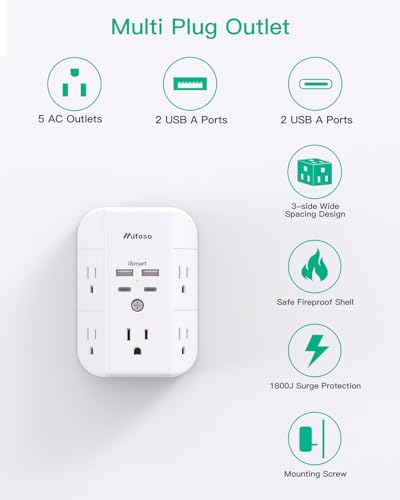 3-Sided Surge Protector Outlet with 4 USB Ports (2 USB C) N13175