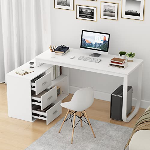 White L-Shaped Desk with Drawers and Shelves E680643