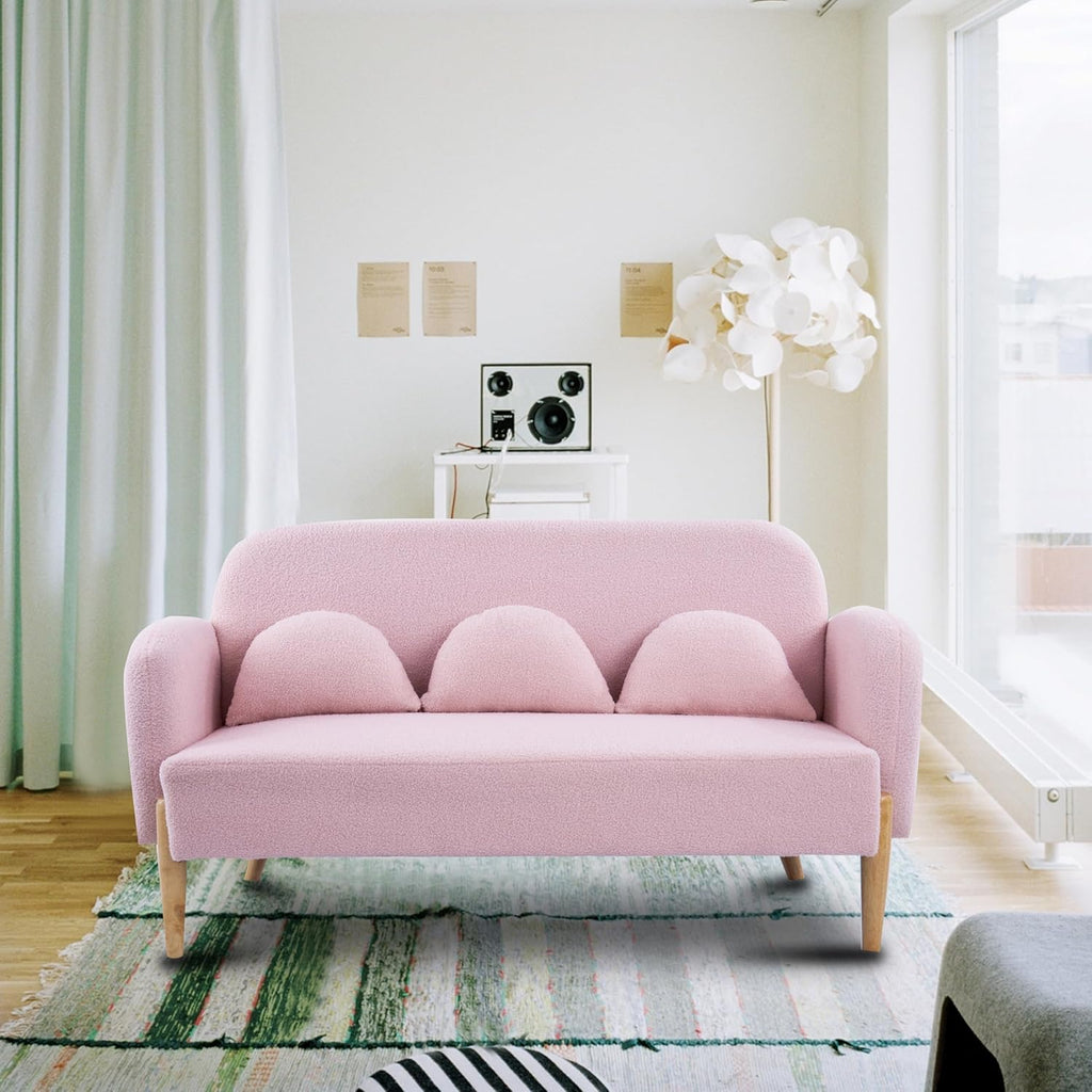 Pink Velvet Mini Couch with 3 Lumbar Pillows I979837