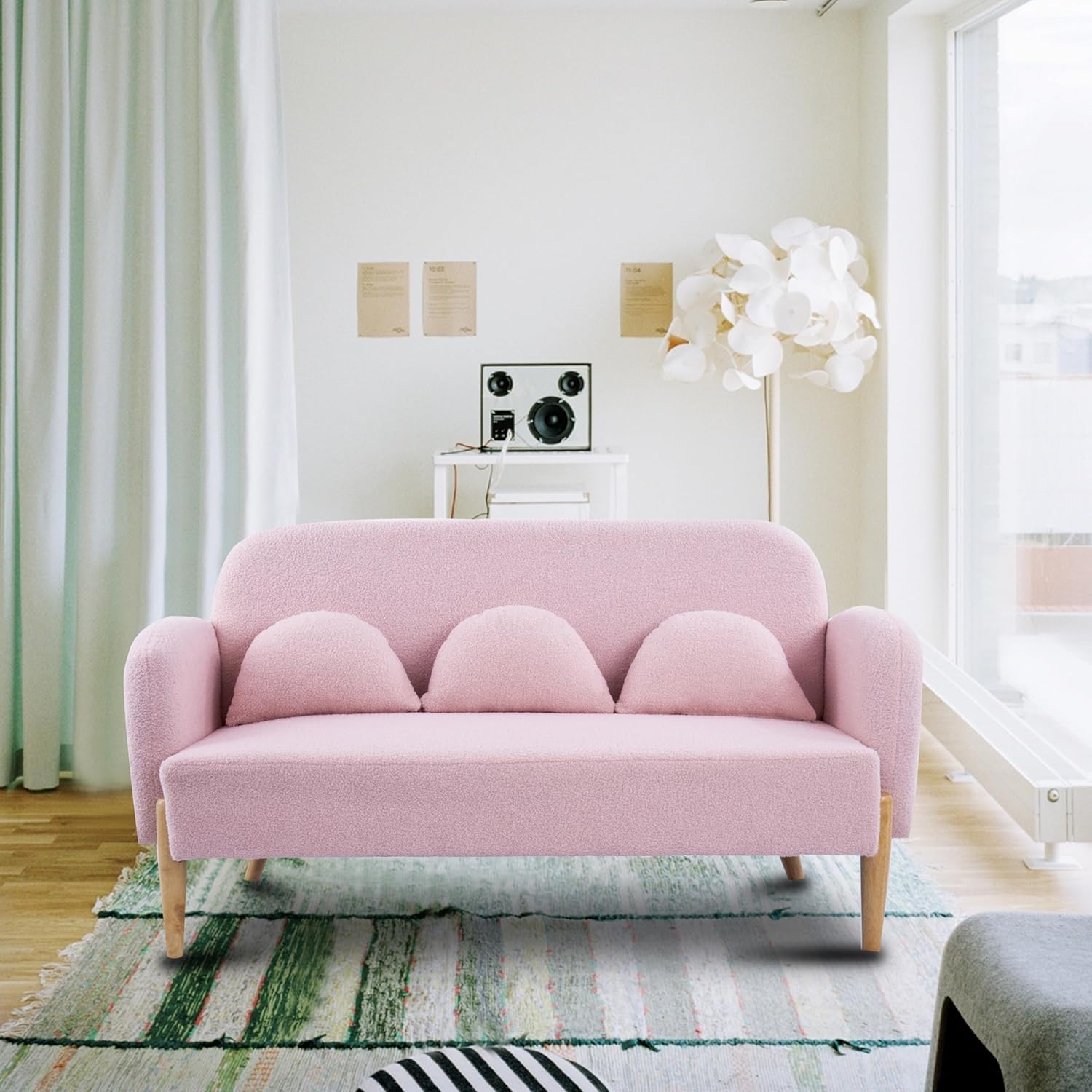 Pink Velvet Mini Couch with 3 Lumbar Pillows I979837