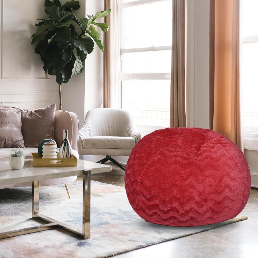 Red Faux Fur Bean Bag Chair with Memory Foam I12283