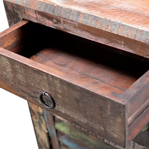 Brown Reclaimed Wood End Table with 1 Drawer 1 Door B76213