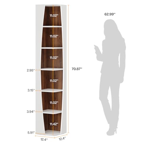 White and Walnut 6-Tier Corner Bookcase G52086