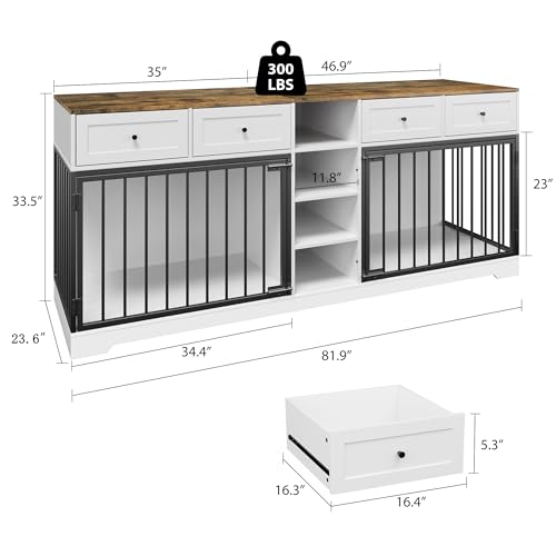 White Large Dog Crate with 4 Drawers and Shelves Y78297
