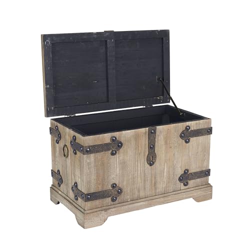 Large Rustic Wood Frame and Metal Siding Trunk with Black Interior T963425